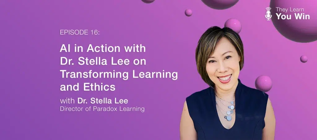 Dr. Stella Lee on a purple background with name of podcast episode, name, and title